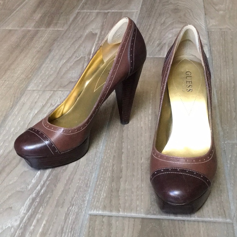 Guess Color-Block Chunky Heel Platform Shoes.